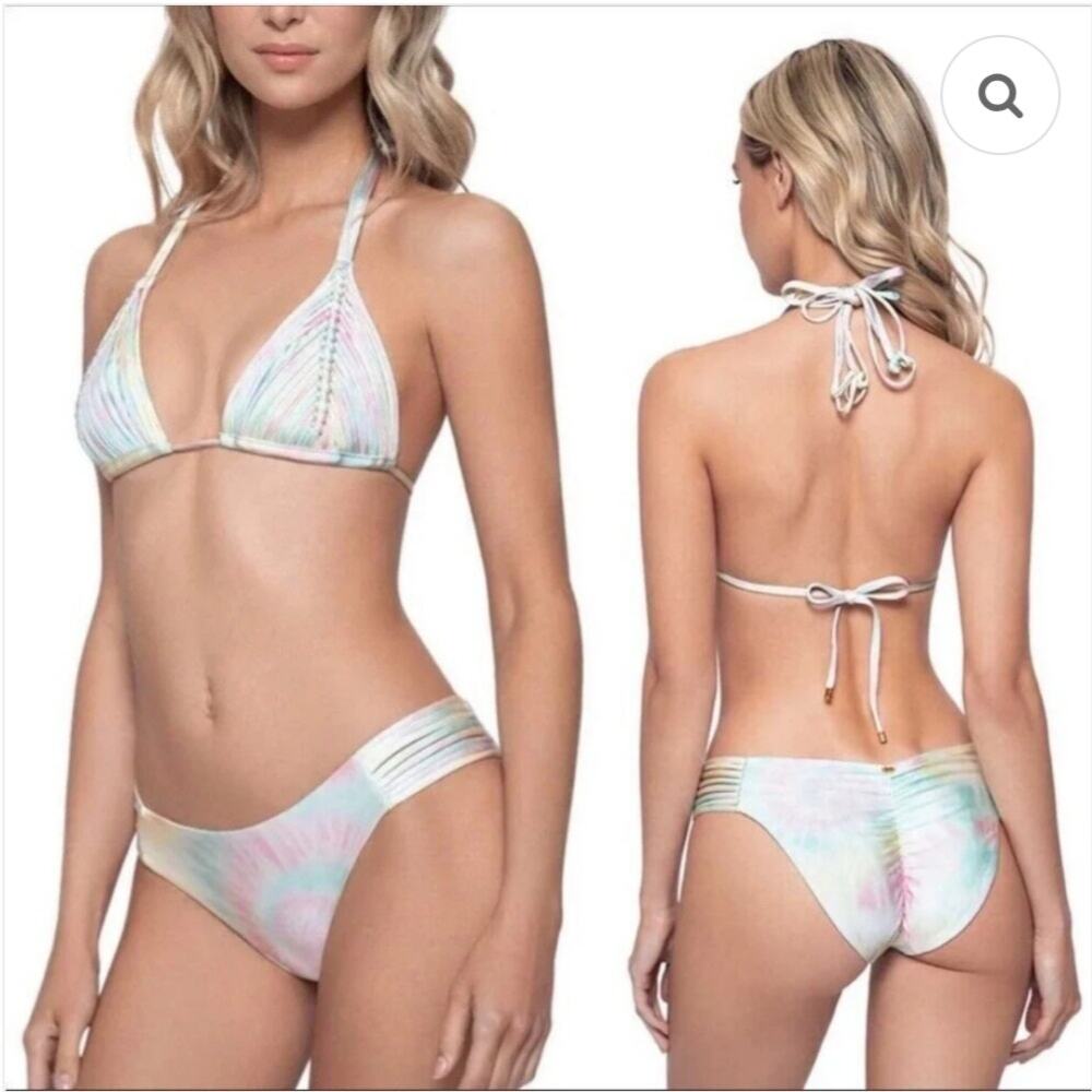PQ Swim Isla tie-dye effect ruched bikini bottoms